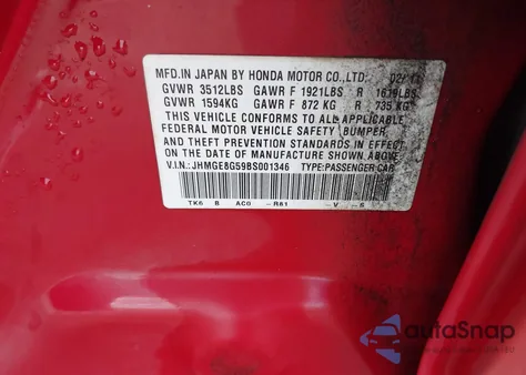 2011 Honda Fit Sport from USA, damaged, VIN JHMGE8G59BS001346